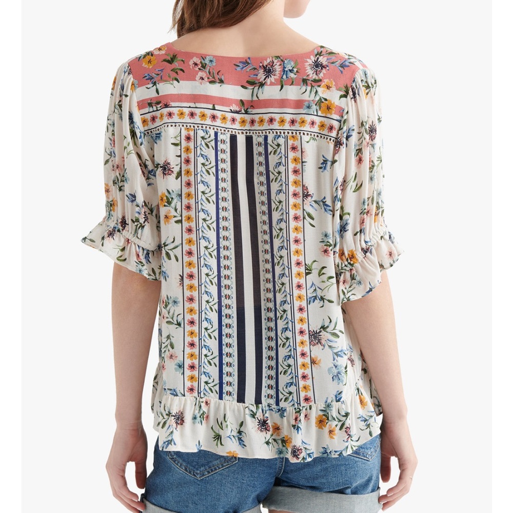 **NWT LUCKY BRAND Floral Print Blouse V neck Flutter Sleeve  Size Medium - Picture 4 of 10